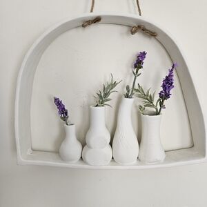 Chic White Vases with Purple Accents/ Ceramic  Hanging Wall Crock